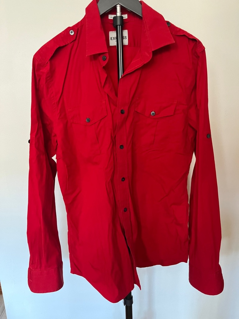 Express Red Long-Sleeve Button Shirt